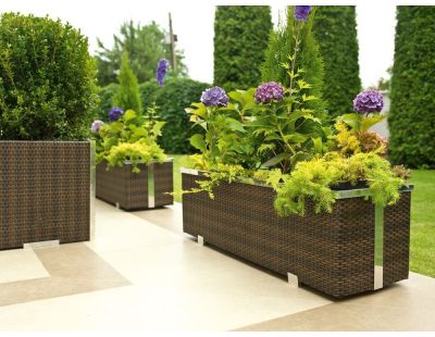 Jardinière en résine tressée avec cadre en aluminium 108 x 39 x 43 cm (Marron et beige)