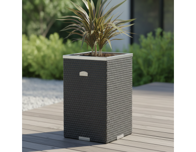 Jardinière en résine tressée avec cadre en aluminium 35 x 35 x 60 cm (Noir)