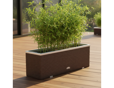 Jardinière en résine tressée avec cadre en aluminium 98 x 25 x 34 cm (Marron)