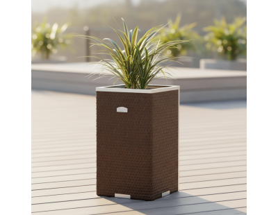 Jardinière en résine tressée avec cadre en aluminium 35 x 35 x 60 cm (Marron)