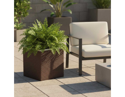 Jardinière en résine tressée avec réserve d'eau et cadre en aluminium 50 x 50 x 43 cm (Marron)