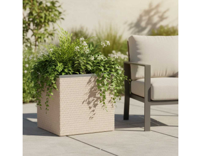 Jardinière en résine tressée avec réserve d'eau et cadre en aluminium 50 x 50 x 43 cm (Beige)