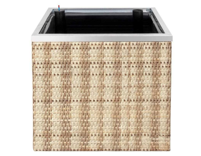 Jardinière en résine tressée avec réserve d'eau et cadre en aluminium 50 x 50 x 43 cm (Marron et beige)