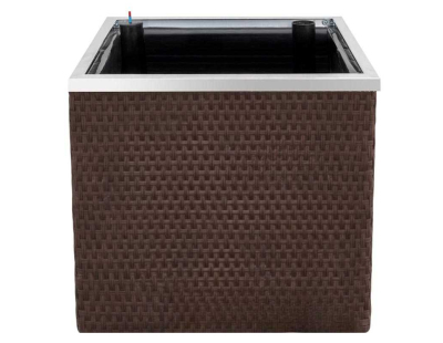 Jardinière en résine tressée avec réserve d'eau et cadre en aluminium 50 x 50 x 43 cm (Marron)