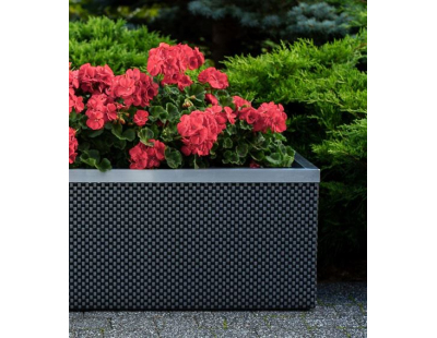 Jardinière en résine tressée avec réserve d'eau et cadre en aluminium 95 x 39 x 43 cm (Marron)