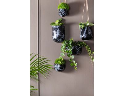 Jardinière suspendue en céramique marbrée 13.5 x 15 cm (Noir)