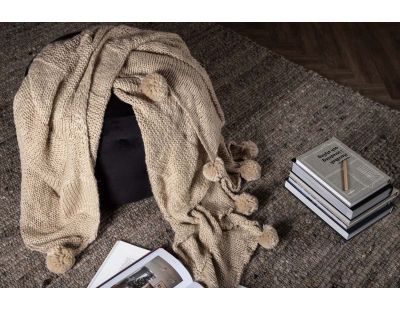 Plaid En Coton Bouclé 130x170 Cm Beige Sable - Avec Boîte Cadeau Et Sachet Lavande, Jeté De Canapé Décoratif