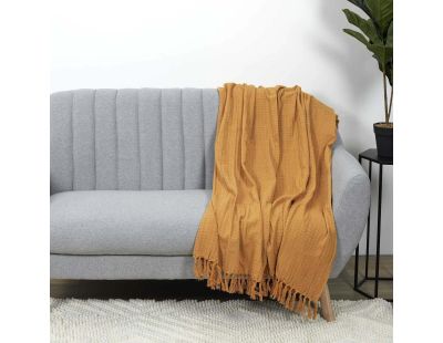 Jeté de canapé gaufré en coton 130 x 160 cm (Ocre)