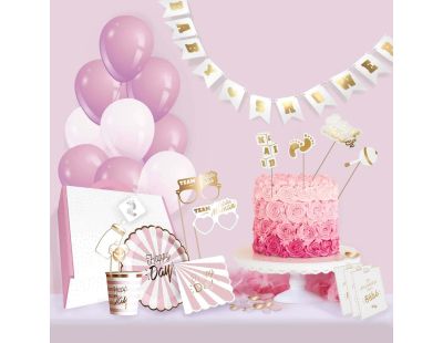 Kit décoration pour baby shower 46 pièces (Rose)