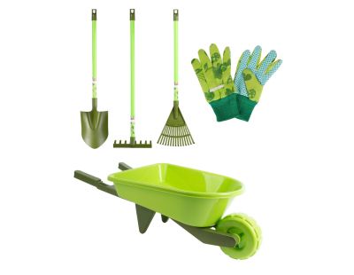 Kit petit jardinier accessoires pour enfant en plastique (Grands outils + petits outils + brouette)