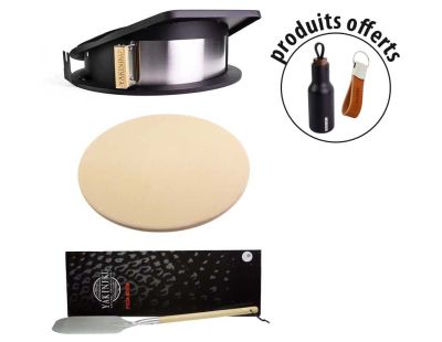 Kit pizza pour barbecue grill Kamado L (porte de four - pierre et pelle à pizza) avec porte-clés et gourde offerts