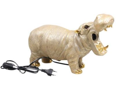 Lampe animal doré en résine (Hippopotame)