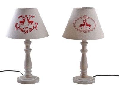 Lampe en bois et brodés de cerfs (Lot de 2)