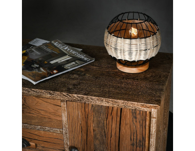 Lampe boule en rotin naturel et métal