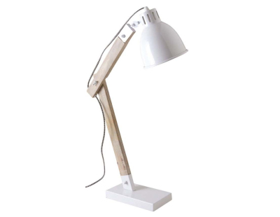 Lampe de bureau en métal blanc et bois