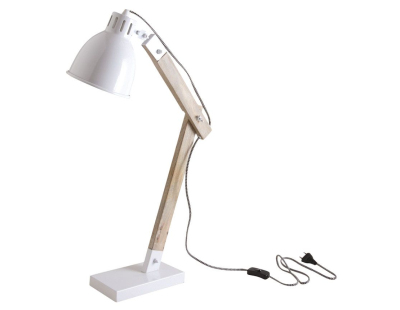 Lampe de bureau en métal blanc et bois