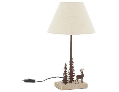 Lampe en métal et bois décor Forêt (1 cerf + 2 sapins)