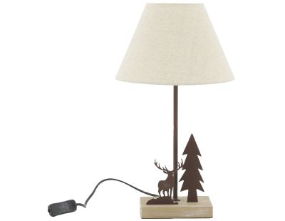 Lampe en métal et bois décor Forêt (1 cerf + 1 sapin)