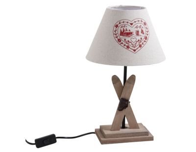 Lampe avec pied en bois décor ski