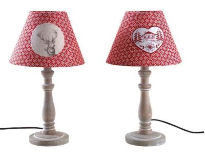 Lampe à poser en bois et coton rouge (Lot de 2)