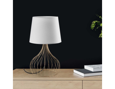 Lampe à poser en métal et tissu Telıs (Doré, Blanc)