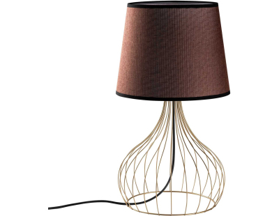 Lampe à poser en métal et tissu Telıs (Doré, Marron)