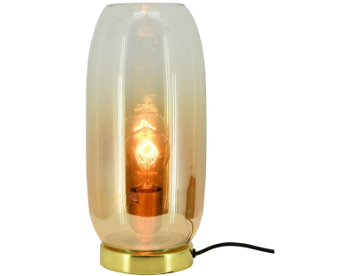 Lampe à poser en verre ambré et métal doré