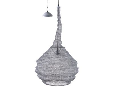 Lampe suspension métal gris blanchi filet de pêche (Diamètre 47cm)