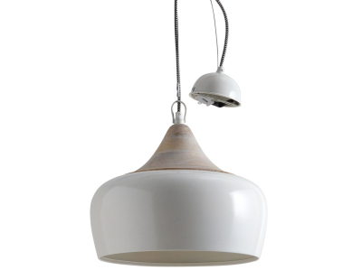 Lampe suspension en métal laqué et bois (Ivoire)