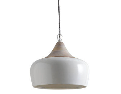 Lampe suspension en métal laqué et bois (Ivoire)