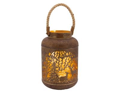 Lanterne en métal antique décor Cerf et Biche intérieur doré