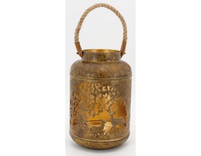 Lanterne en métal antique décor Cerf et Biche intérieur doré