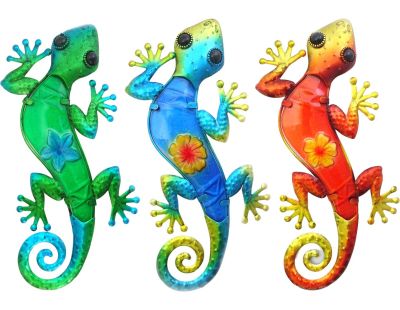 Lézard en métal coloré (Lot de 3) (30 x 14 x 1 cm)