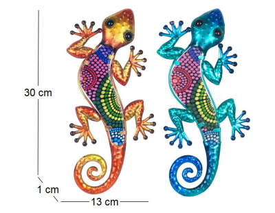 (Lot de 2)Gecko décoratif en métal et verre avec points colorés
