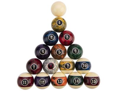 Lot de 16 billes de billard 57 mm en résine (Billard américain - marbré)