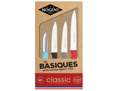 Lot couteaux de cuisine Les Basiques fabrication française (Rouge - gris - noir - bleu)