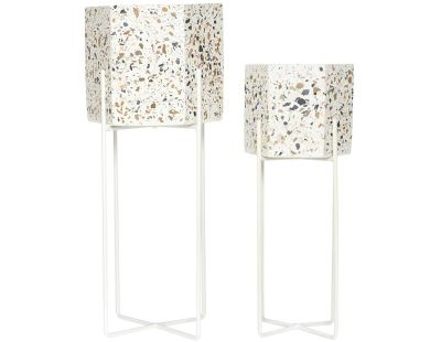 Lot de 2 support à plantes en céramique et métal Terrazzo