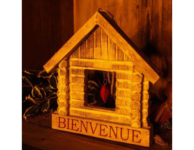 Maison en bois de peuplier coeur rouge Bienvenue