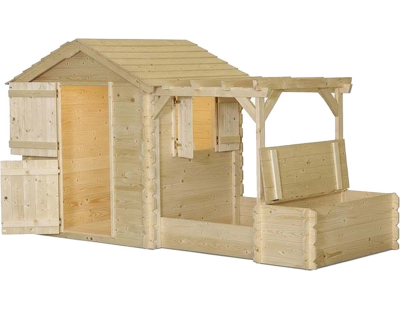Maisonnette en épicéa avec bac à sables et pergola Dino Park