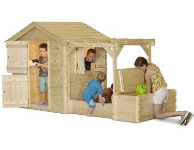 Maisonnette en épicéa avec bac à sables et pergola Dino Park