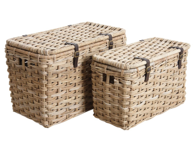 Malle rectangulaire en poelet gris (Lot de 2)