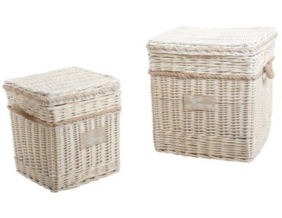 Malle carrée en osier blanchi (Lot de 2)