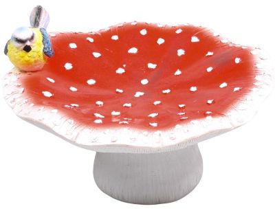 Mangeoire champignon avec oiseau en résine 25 x 24 x 15 cm