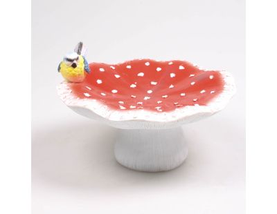 Mangeoire champignon avec oiseau en résine 25 x 24 x 15 cm