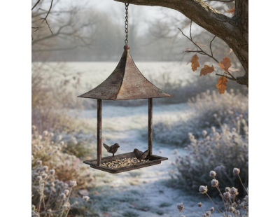 Mangeoire à oiseau rectangulaire en fer patiné