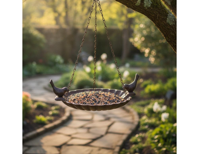Mangeoire à oiseaux suspendu avec oiseau décoratif (2 oiseaux)