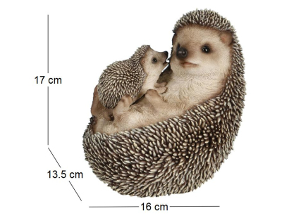Mère et bébé hérisson en résine 17 cm