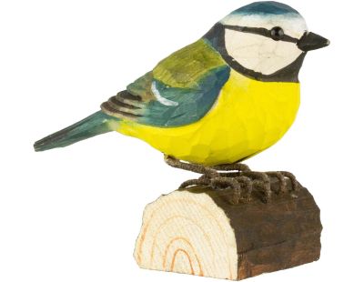 Mésange bleue à poser en bois sculpté à la main