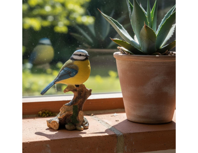 Mésange sur sa branche en résine 15 cm