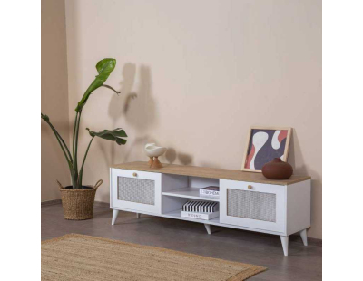 Meuble TV en aggloméré Calvin (180 x 41 x 55 cm - chêne et blanc)